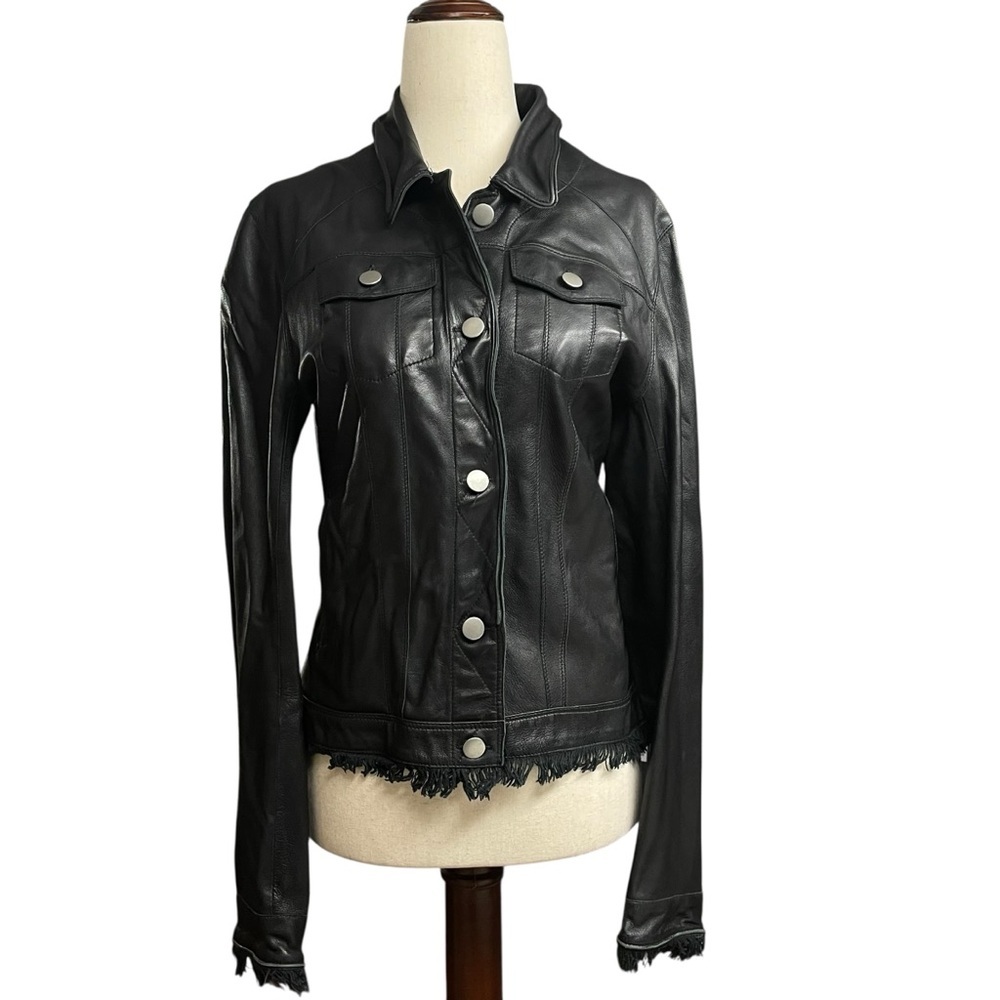 Jakett Alexa Washed Leather Jacket Black Shimmer Size Small - Picture 4 of 16
